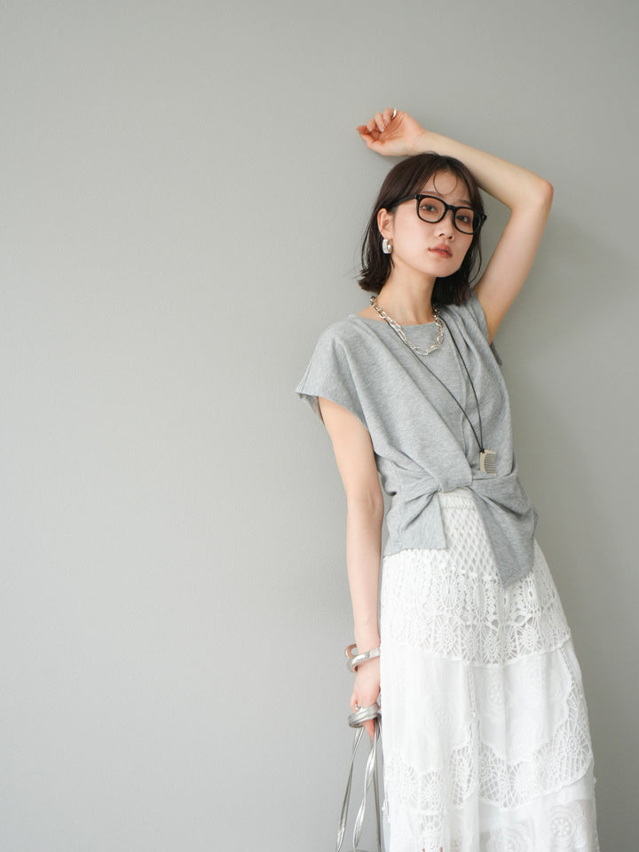 [予約]カシュクールTシャツ＆コームネックレスSET /グレー