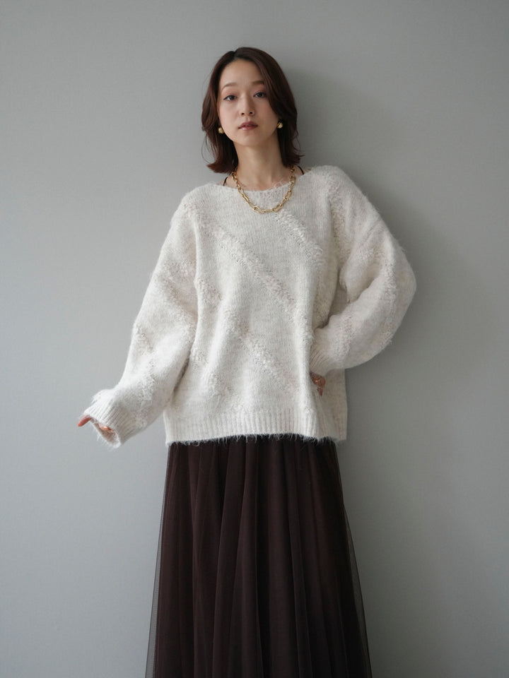 [予約]ブークレラインデザインニットプルオーバー/ivory
