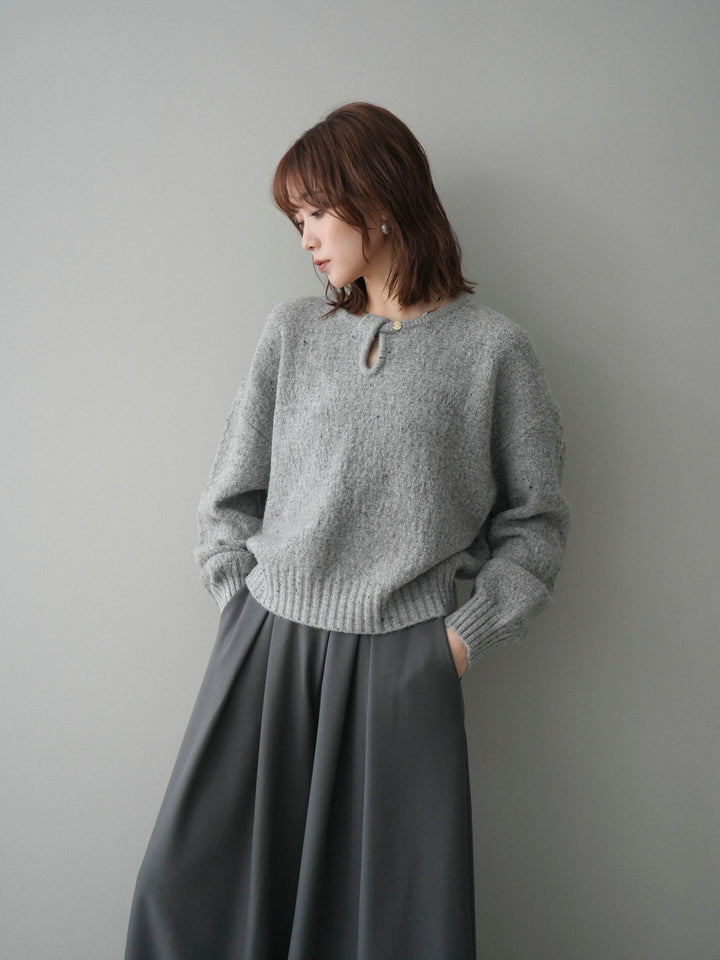 [予約]ツイストネックラメネップヤーンニットプルオーバー/gray