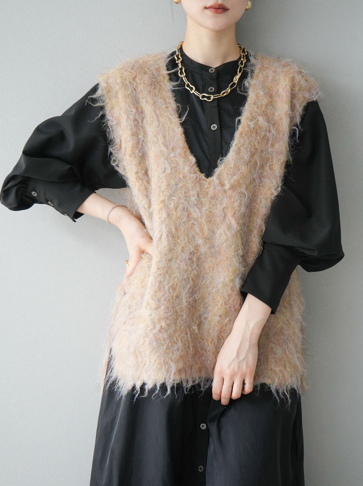 [予約]ウール混ミックスヤーンニットベスト/オレンジ