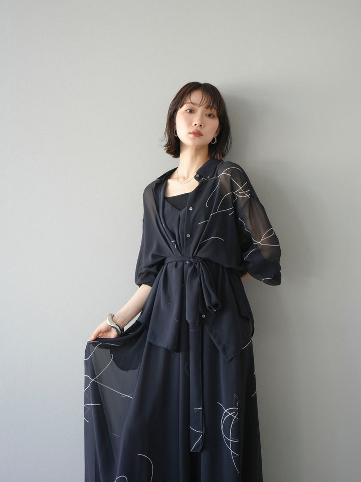 [SET]ペンタッチシフォンキャミワンピース+ペンタッチシフォンシャツ(2set)