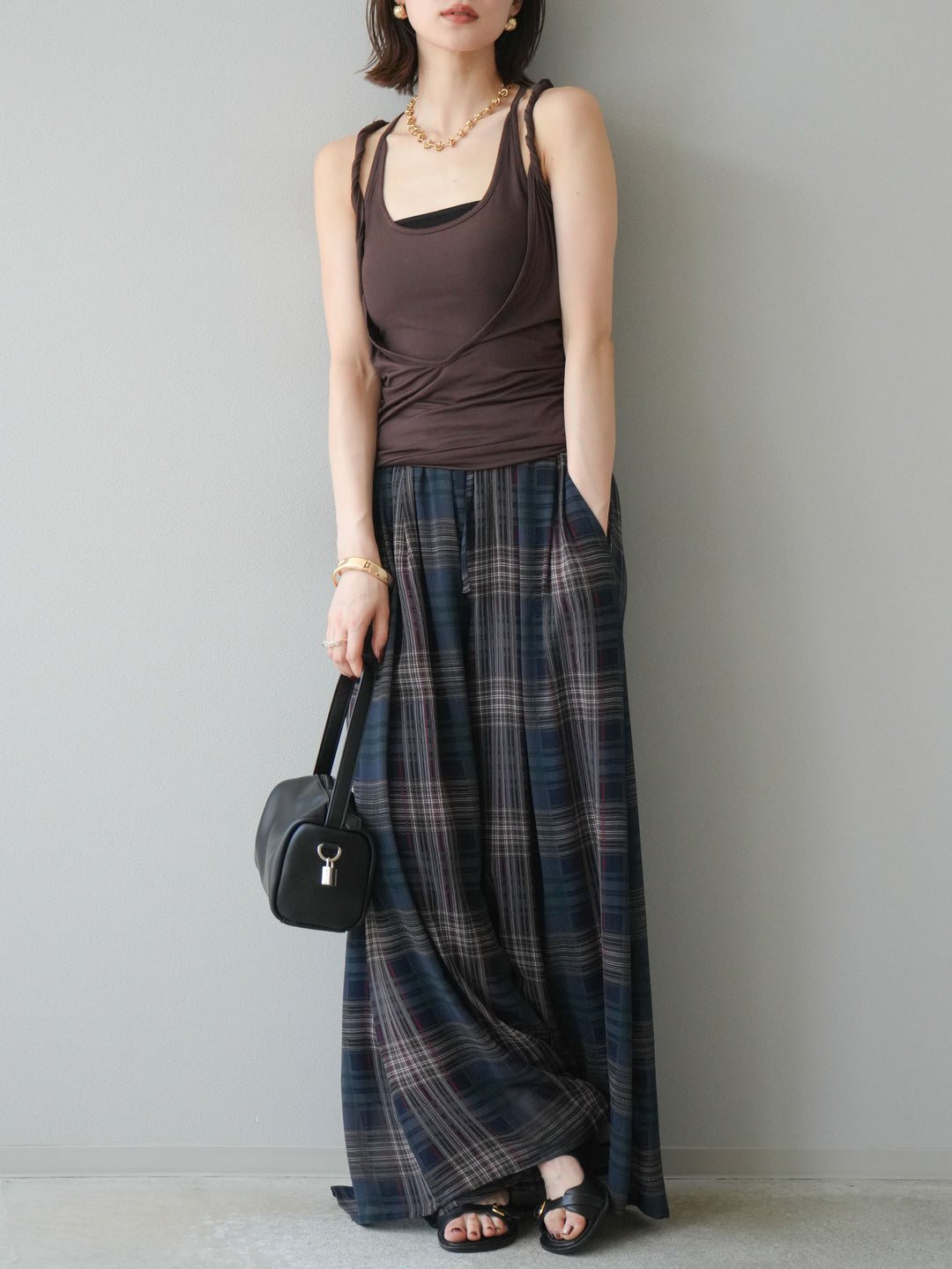 [予約]レイヤードツイストタンクトップ/ブラウン