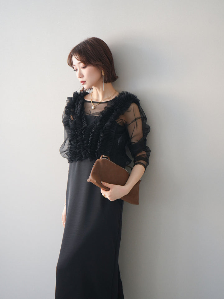 [予約]チュールフリルアンサンブルキャミソールドレス 3点SET/black