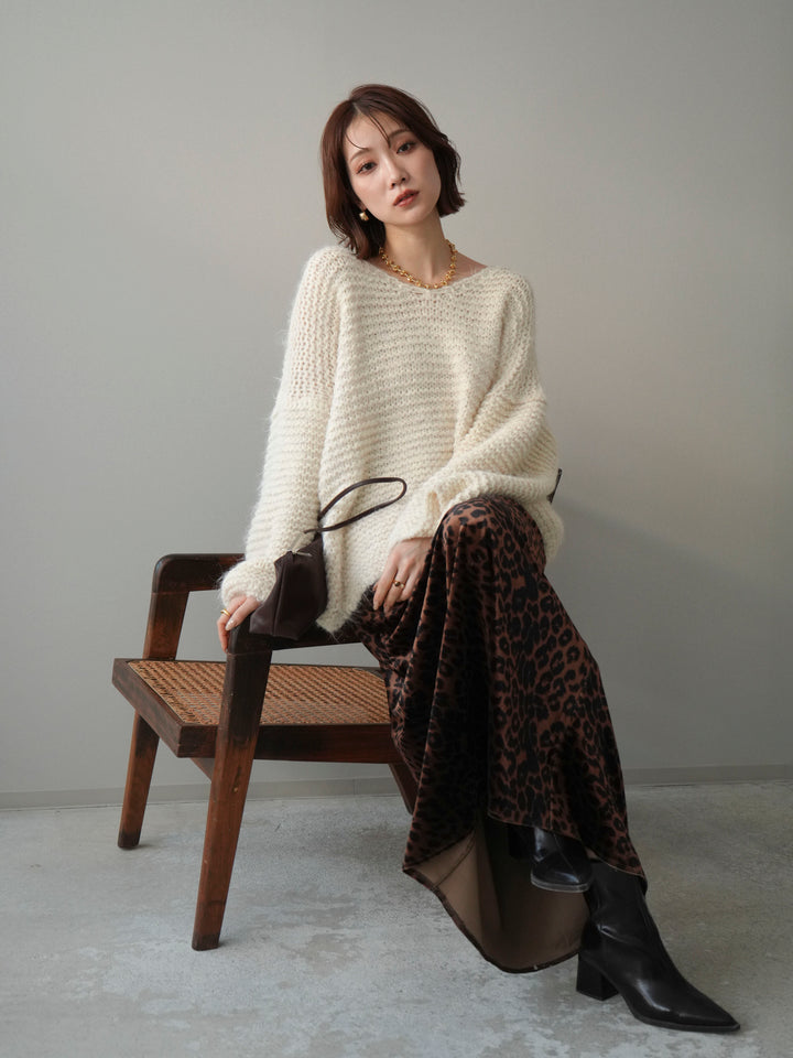 [予約]ワッフル編みシャギーニットプルオーバー/apricot