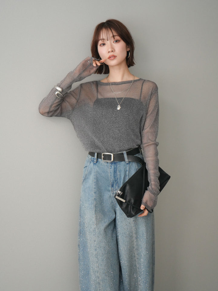 [予約]ラメシアークルーネックトップス/charcoal