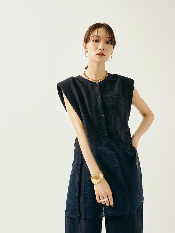 [SET]オーガンジーヘムブラウス＆ワイドパンツSET UP(2set)