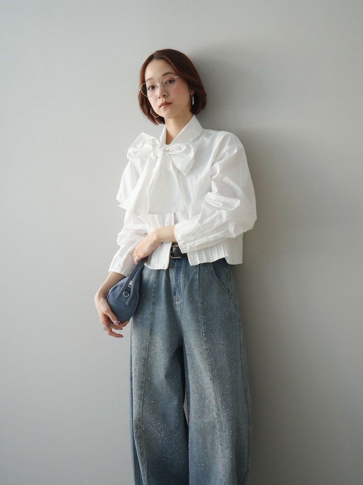 [SET]ボウタイ裾プリーツライトジャケット+ボウタイ裾プリーツライトジャケット(2set)