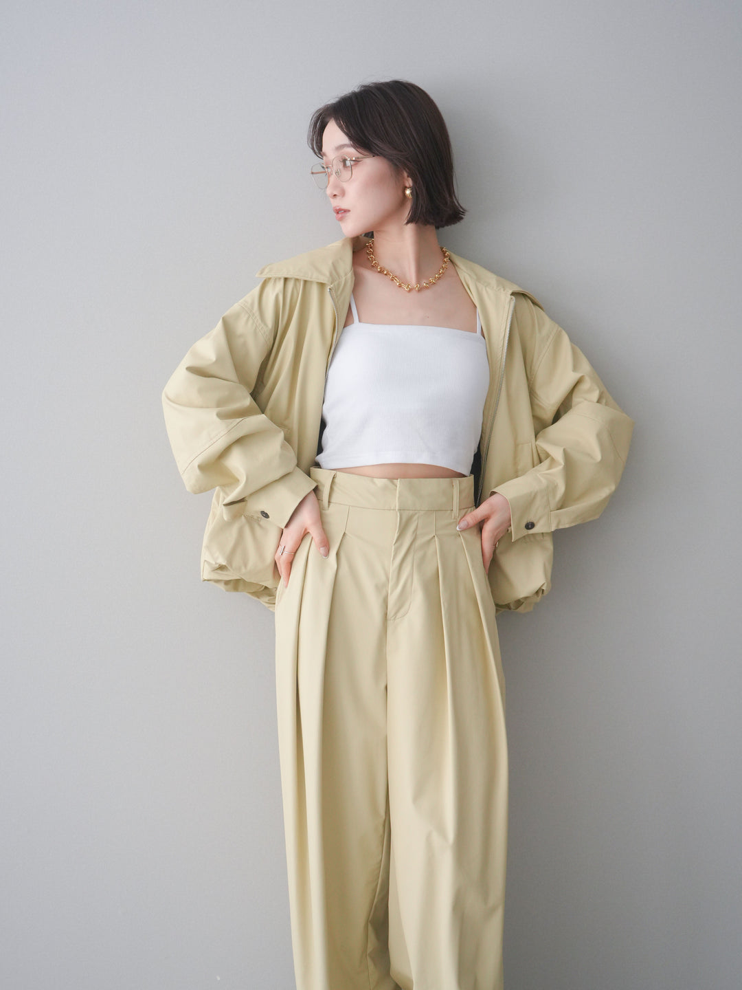 [予約]ウォッシャブルフェイクレザーバルーンジャケット/yellow