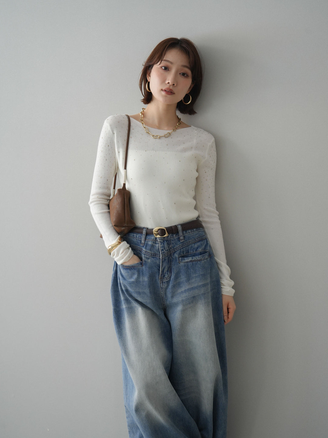 [SET]スパンコールシアーニットトップス+スパンコールシアーニットトップス(2set)