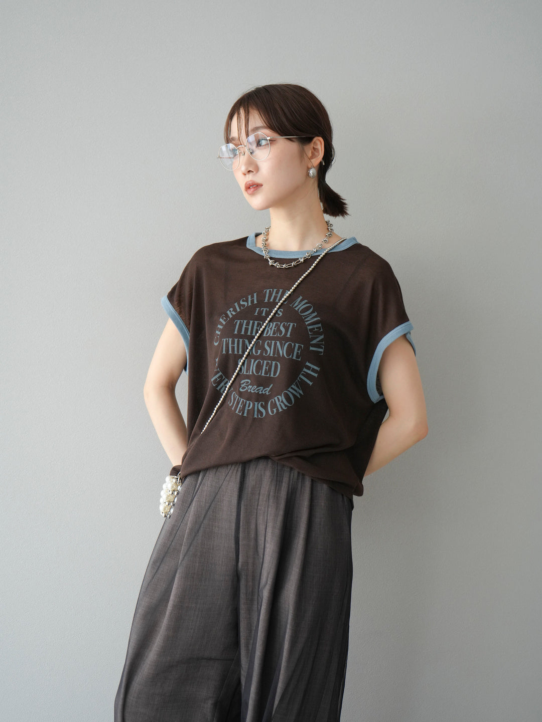 [SET]シアーフライス ロゴプリントT +コード刺繍チュールレイヤードパンツ(2set)