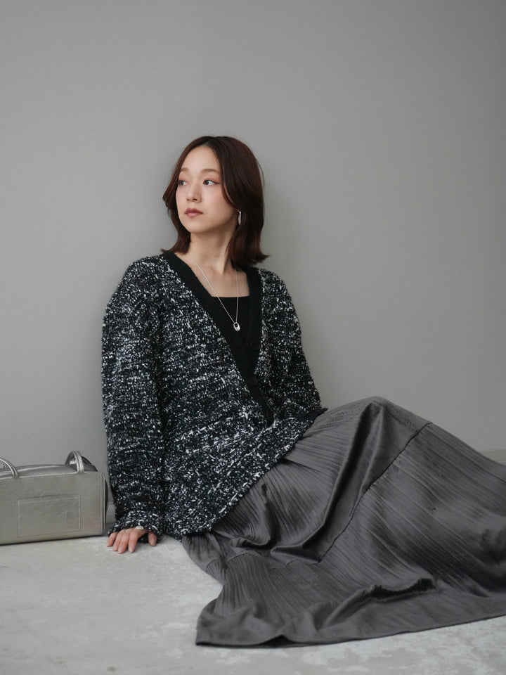 [SET]モールネップニットカーディガン+ベロアティアードワッシャースカート(2set)