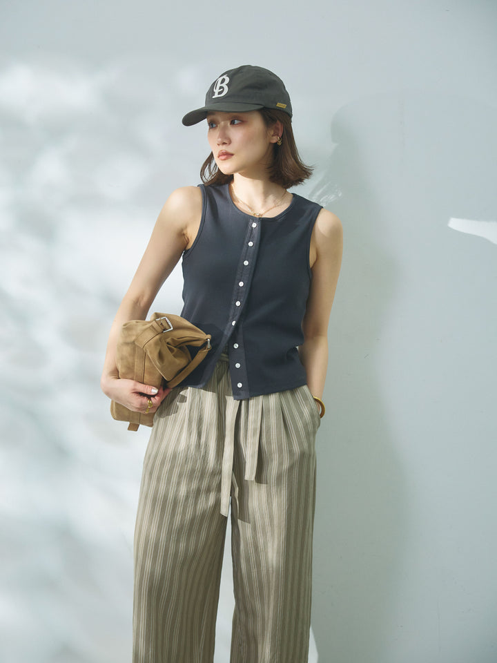 【Allure】[SET]フロントボタンテレコリブタンクトップ+フロントボタンテレコリブタンクトップ(2set)