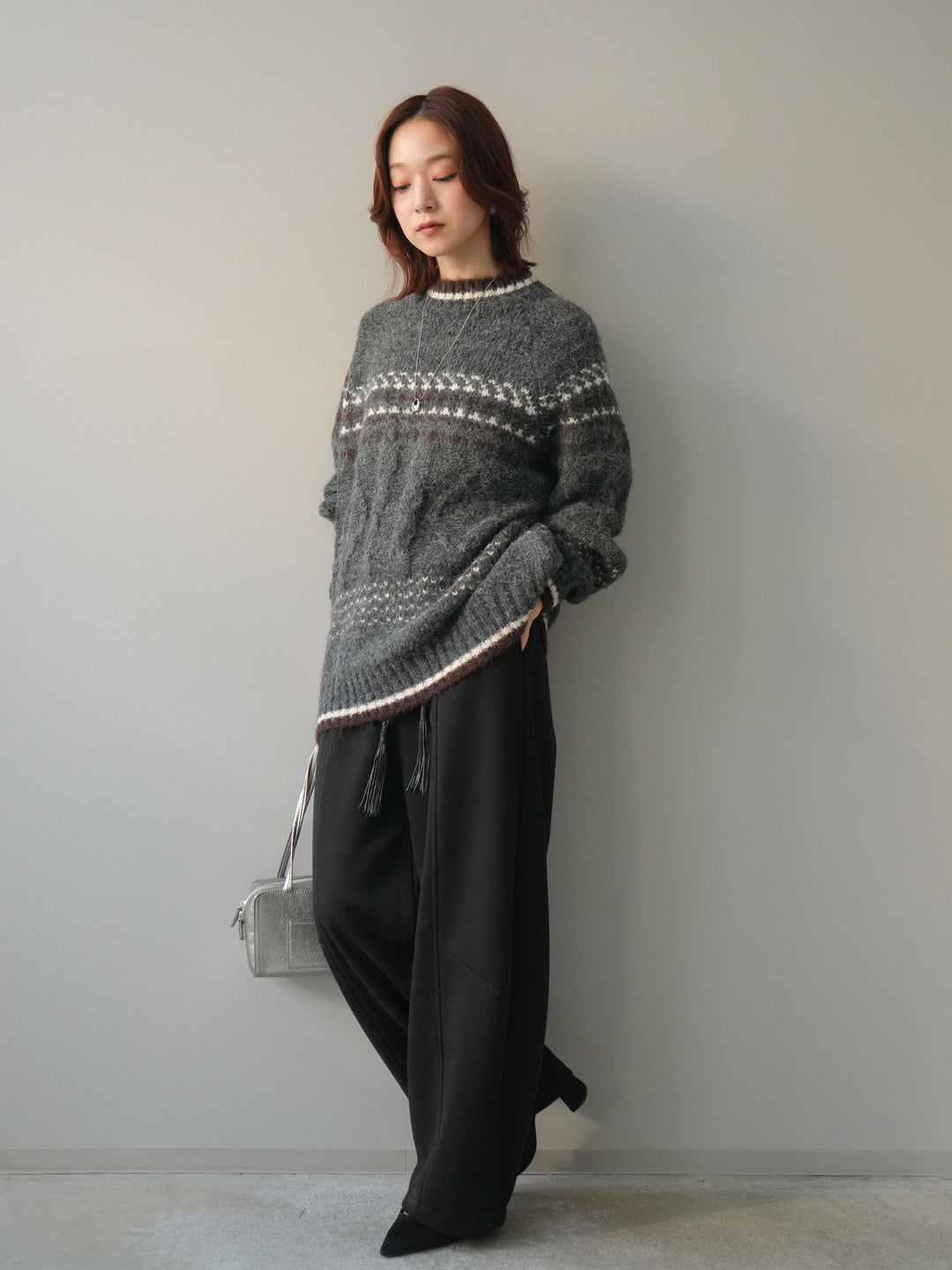 [予約]ベルト付裏起毛センターシームカーブパンツ/black