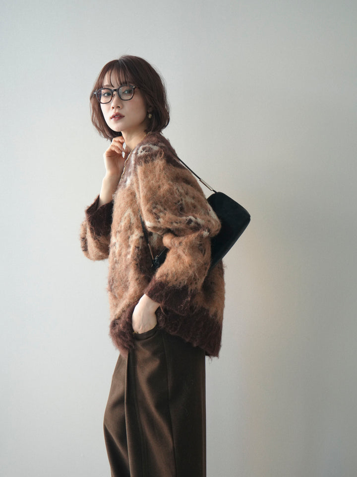 [予約]シャギーニュアンス柄ニットプルオーバー/brown