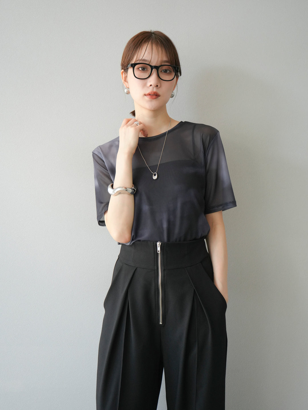 [予約]タイダイ柄シアーハーフトップス/モノトーン