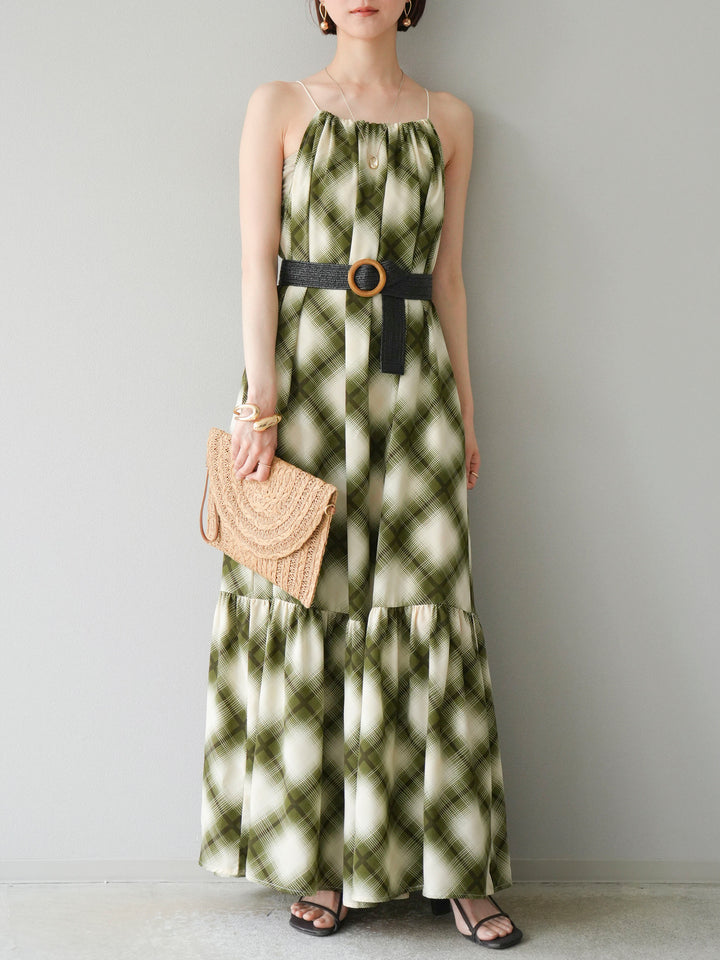 [SET] 繫腰帶格紋無袖洋裝 + 繫腰帶格紋無袖洋裝 (2 套)