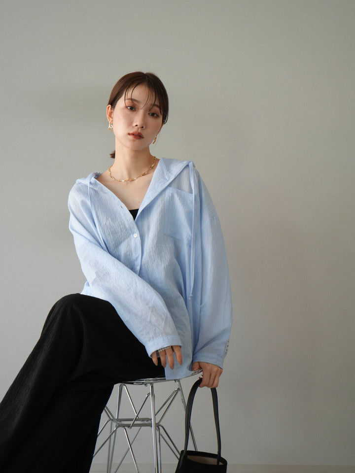[予約]ワッシャーストライプフーディーシャツ/ブルー