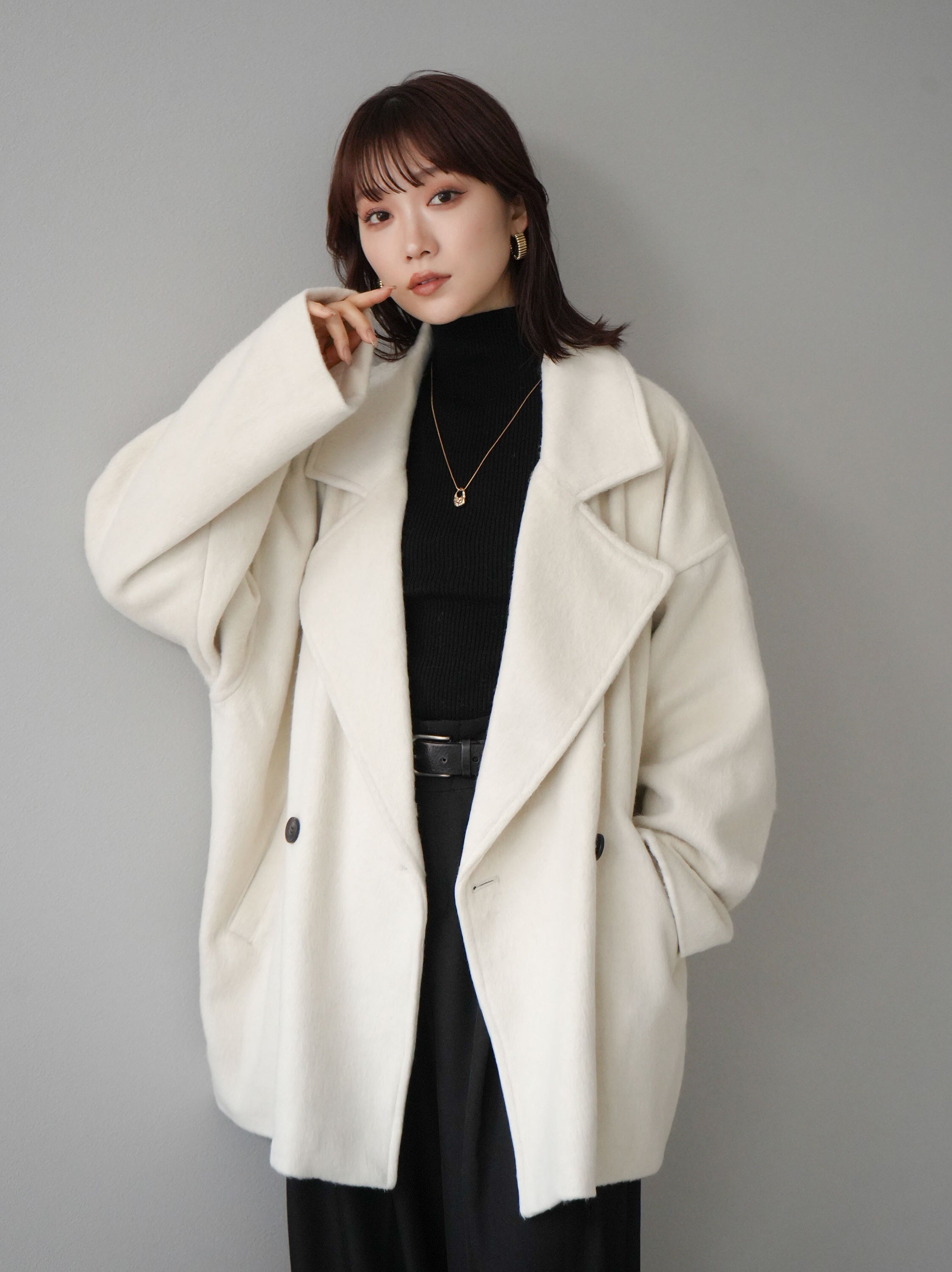 美品 45R/45rpm アルルのリブニットフーディコート チャコールグレー 3 美品 45R/45rpm アルルのリブニットフーディコート チャコールグレー 3