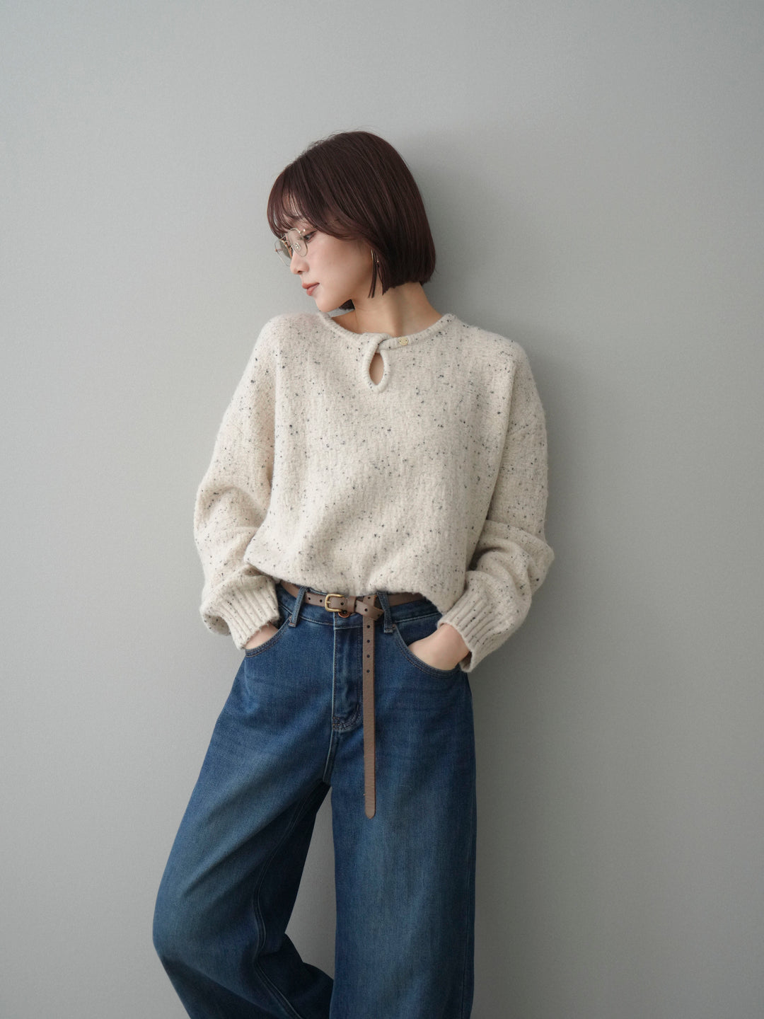 [SET]ツイストネックラメネップヤーンニットプルオーバー+選べるアクセセット(2set)