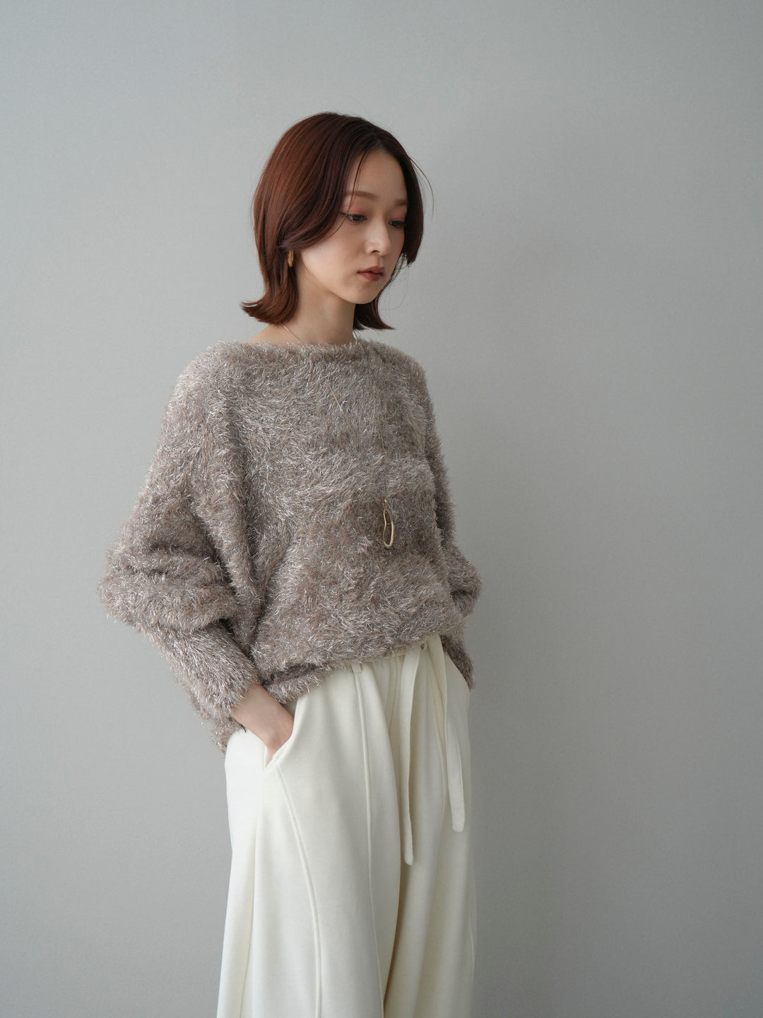 [予約]ラメシャギードルマンニットプルオーバー/beige