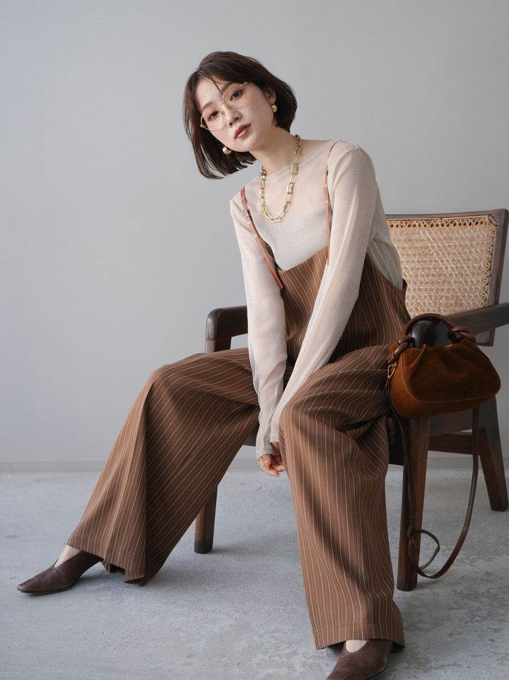 [予約]ヘリンボーンストライプサス付サロペット/goldbrown