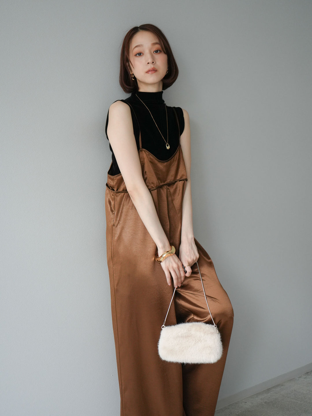 [予約]シアーベロアプチネックノースリーブトップス/ブラック