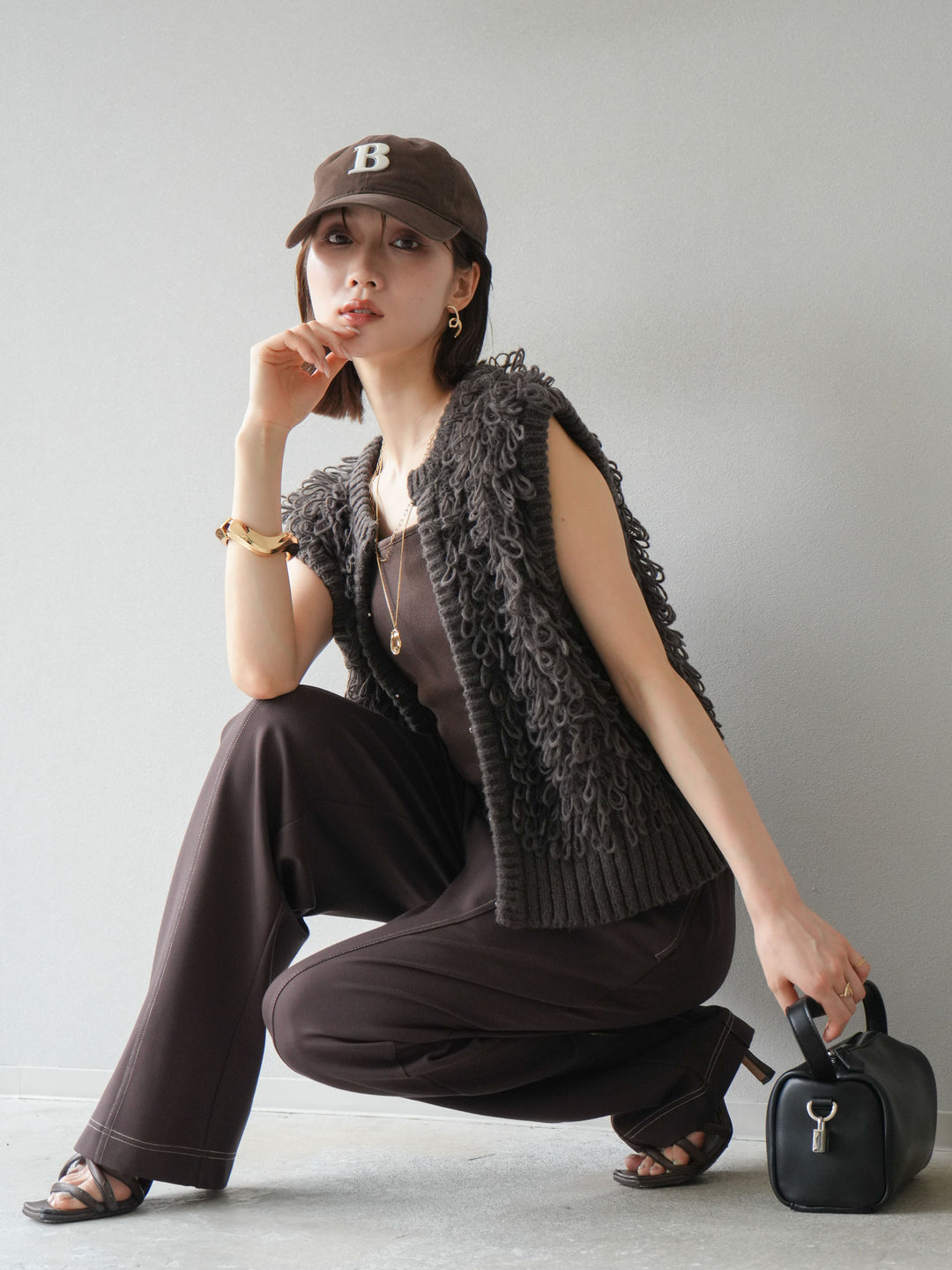 [予約]ループデザインホックベスト /ダークブラウン