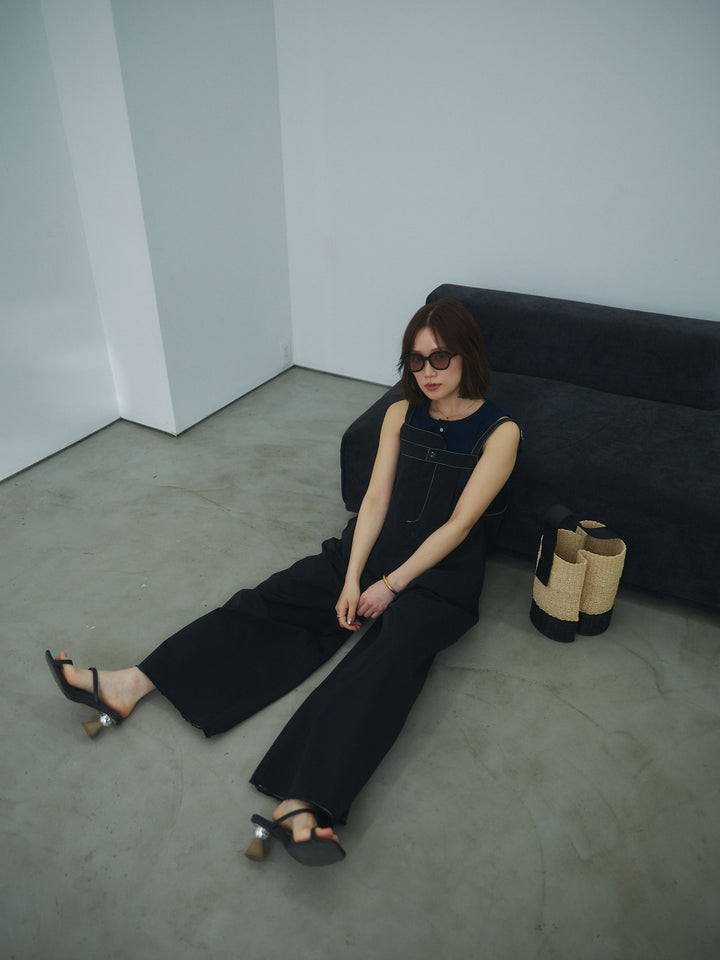 【Allure】[SET]カットオフコットンツイル配色ステッチサロペット+カットオフコットンツイル配色ステッチサロペット(2set)