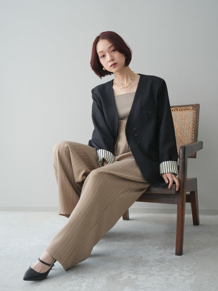 [SET]ノーカラージャケット+グログランテープストライプサロペット(2set)