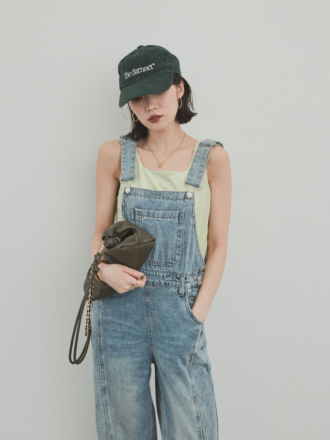 [予約]センターシームデニムサロペット /ライトブルー