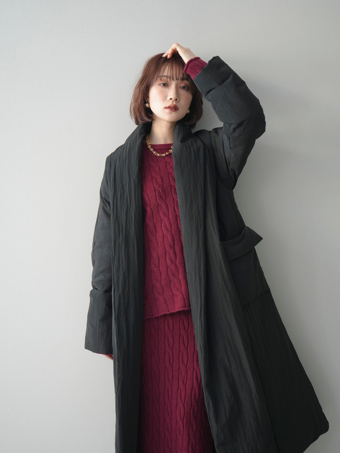 [SET]ストール付ケーブルニットプルオーバー&ロングスカートSET UP+ストール付ケーブルニットプルオーバー&ロングスカートSET UP(2set)