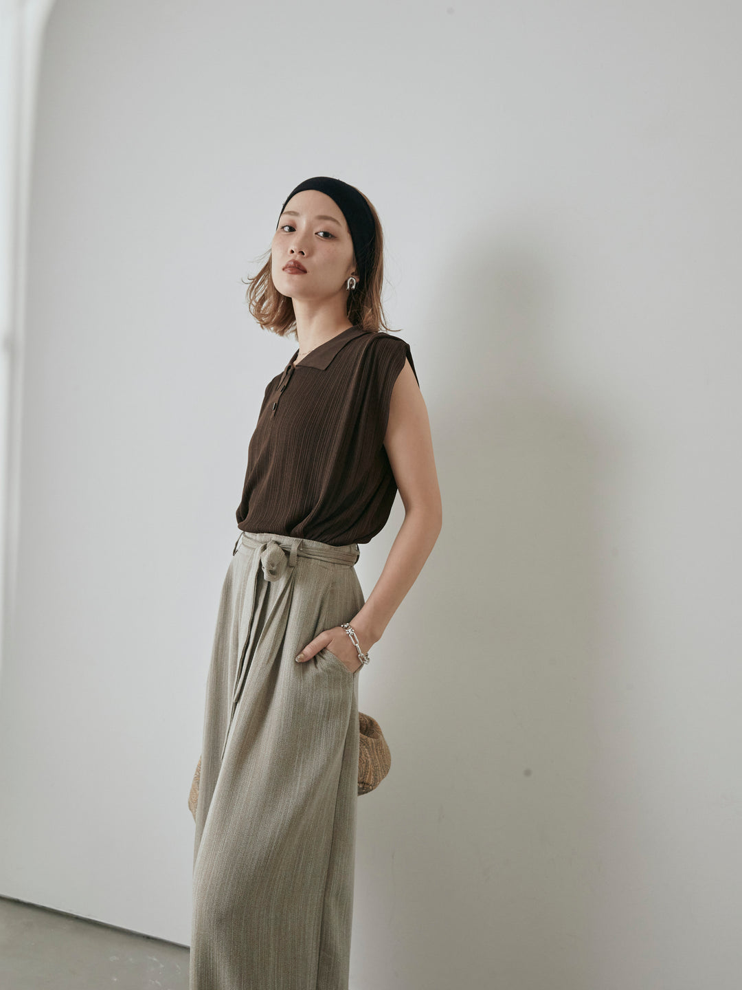 [予約]ランダムリブポロニットベスト/ブラウン