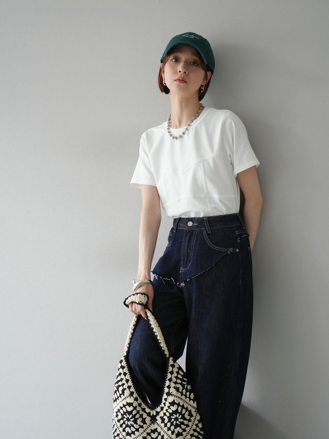 [SET]ビスチェデザインTシャツ+ヒップデザインデニムパンツ(2set)