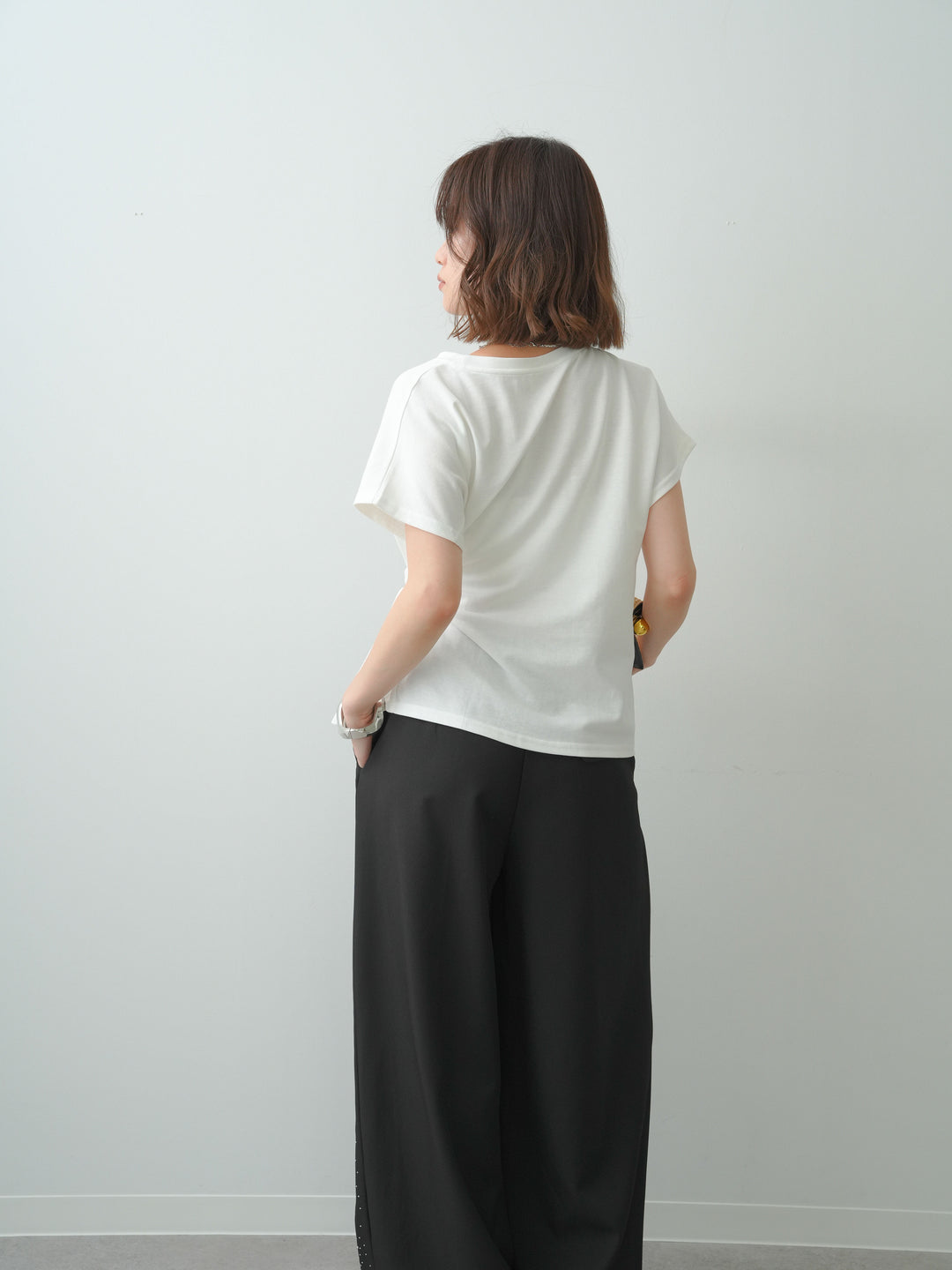 [SET]サイドノットTEE+ポーチベルト付サイドビジュータックワイドパンツ(2set)