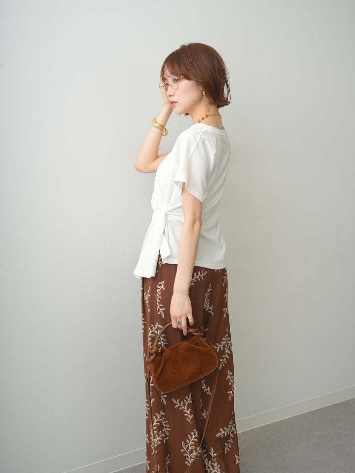 [SET]サイドノットTEE+リーフプリントタックワイドパンツ(2set)
