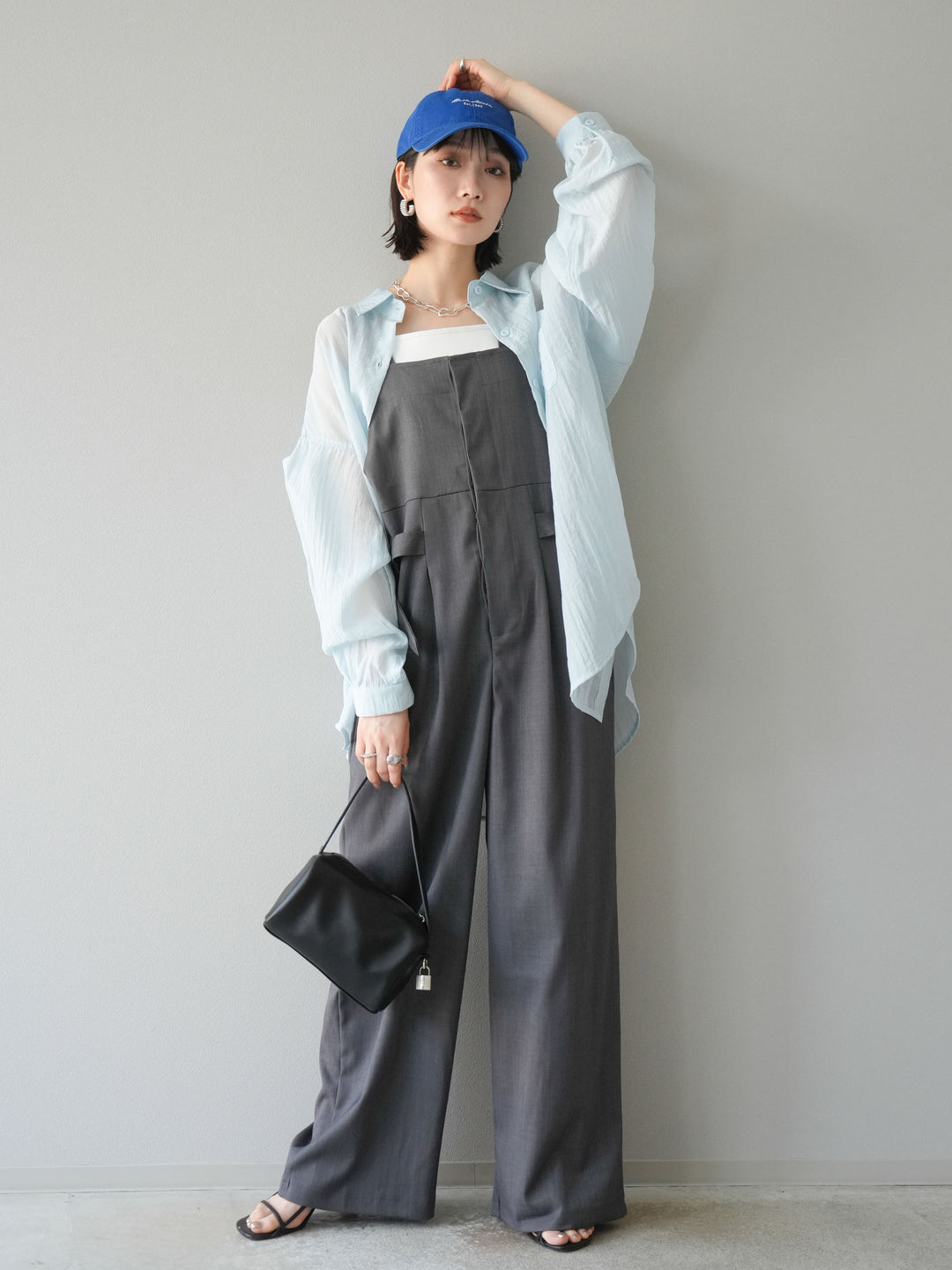 【預購】皮帶設計工裝褲/灰色