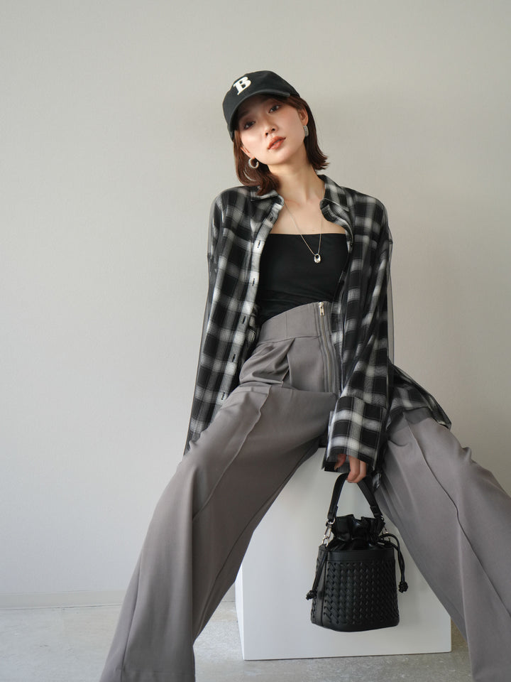 [予約]チュールドッキングチェック柄オーバーサイズシャツ/ブラック