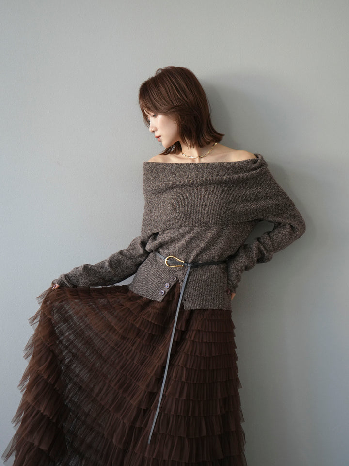 [予約]ミックスヤーンオフショルニットプルオーバー/ブラウン