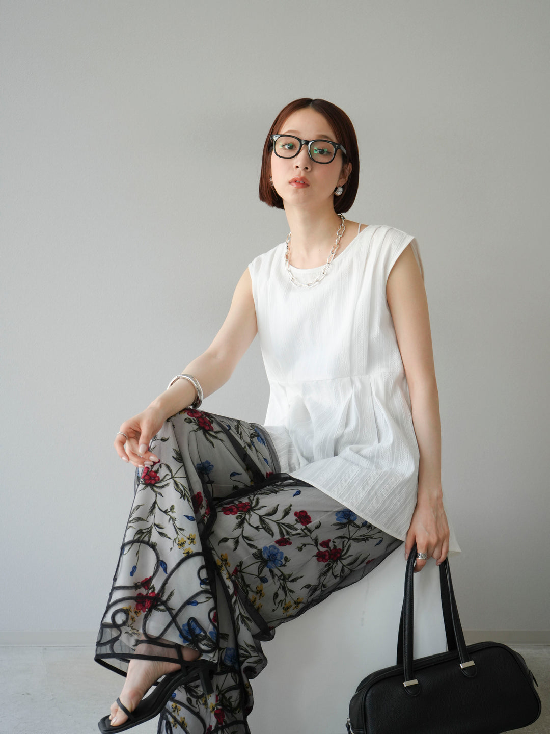 [予約]ドビーストライプタックブラウス/ホワイト