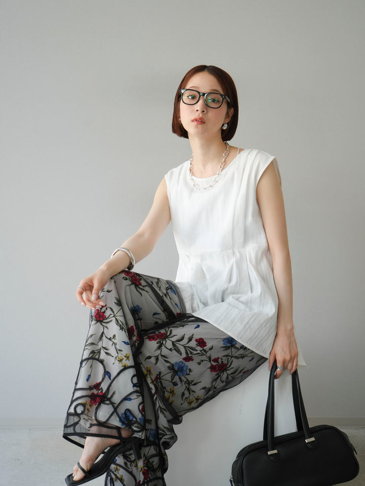 [予約]ドビーストライプタックブラウス/ホワイト