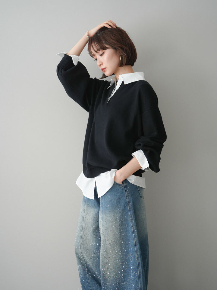 [予約]シャツドッキングオーバーニットプルオーバー/blackoff