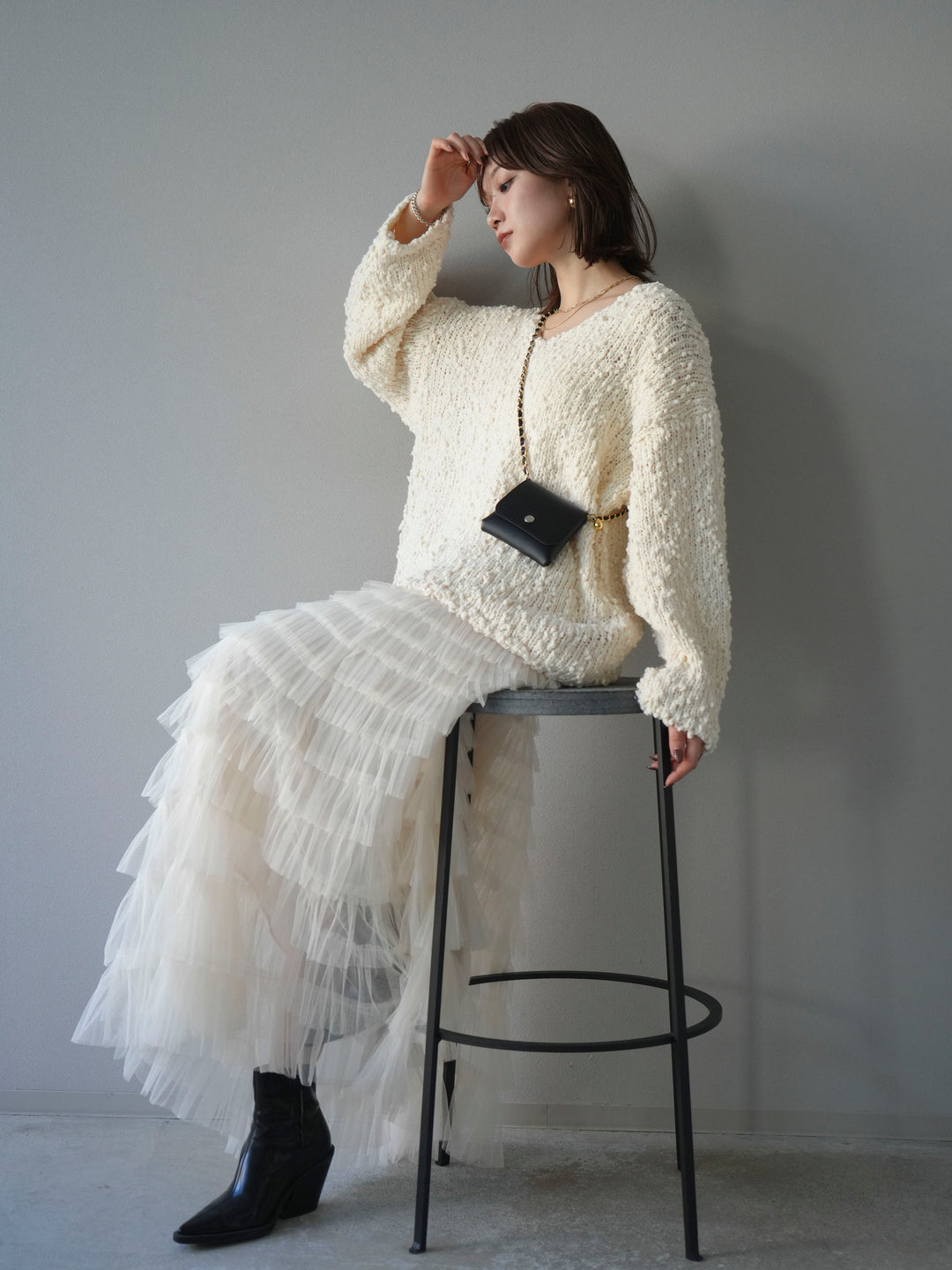 [予約]メランジポコポコニットプルオーバー/ivory