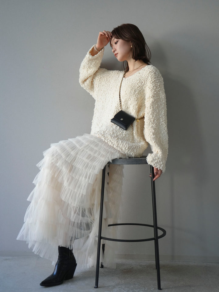 [予約]メランジポコポコニットプルオーバー/ivory