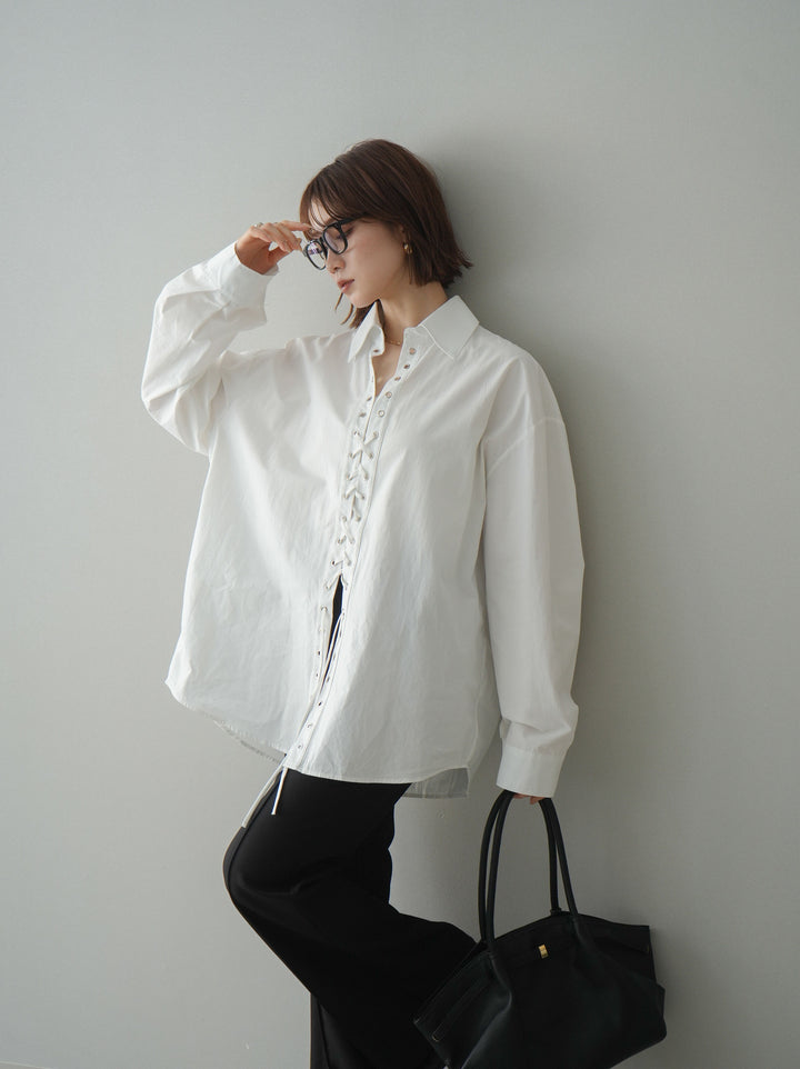 [SET]レースアップブロードシャツ+選べるアクセセット(2set)