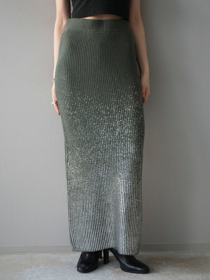 [予約]箔プリントニットタイトスカート/ashgreen