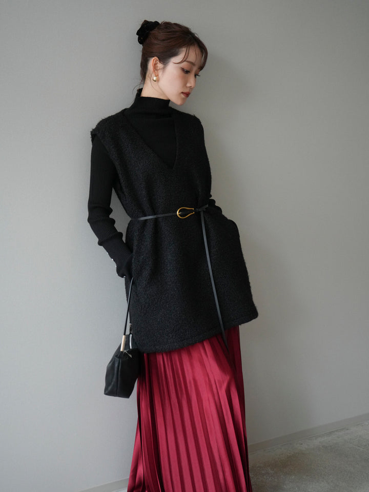 [予約]ミックスループヤーンニットミニワンピース/black