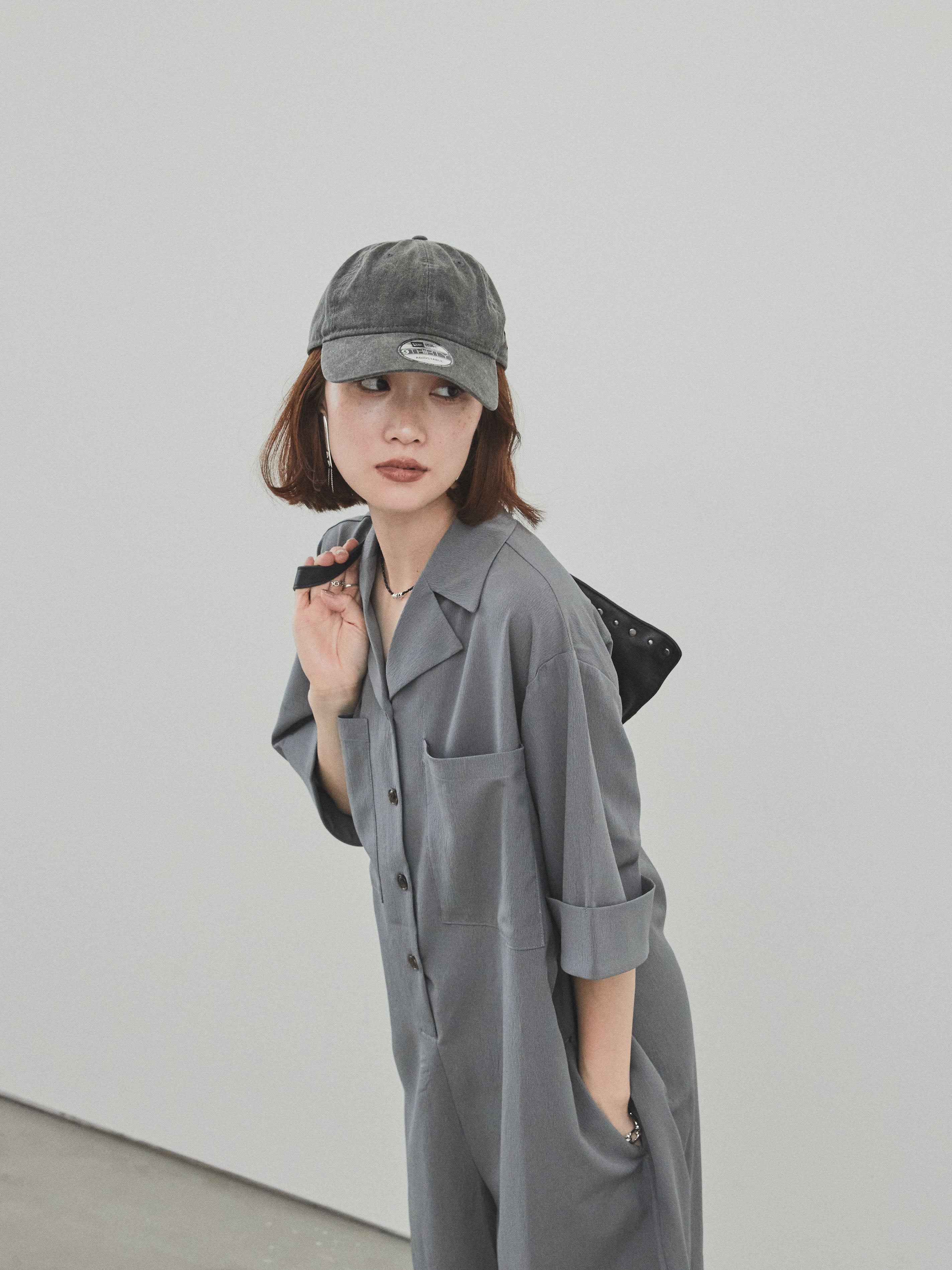 予約]クレープシフォンシャツロンパース/グレー – Lumier