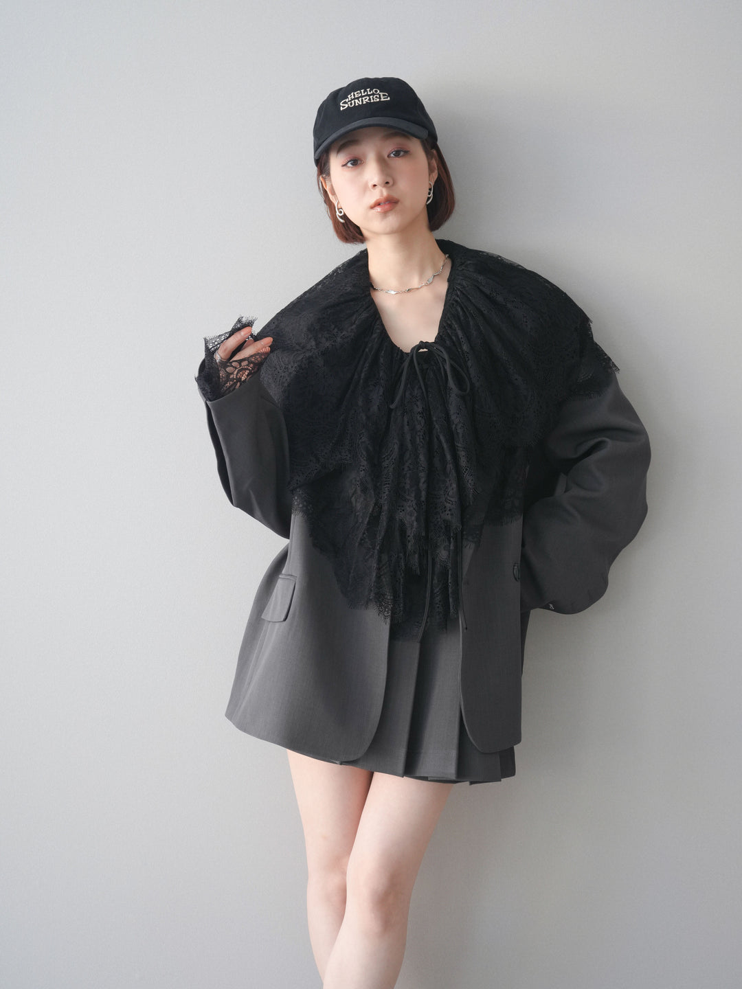 [SET]オーバージャケット＆キュロットSETUP+ビックカラーラッフルレーストップス(2set)