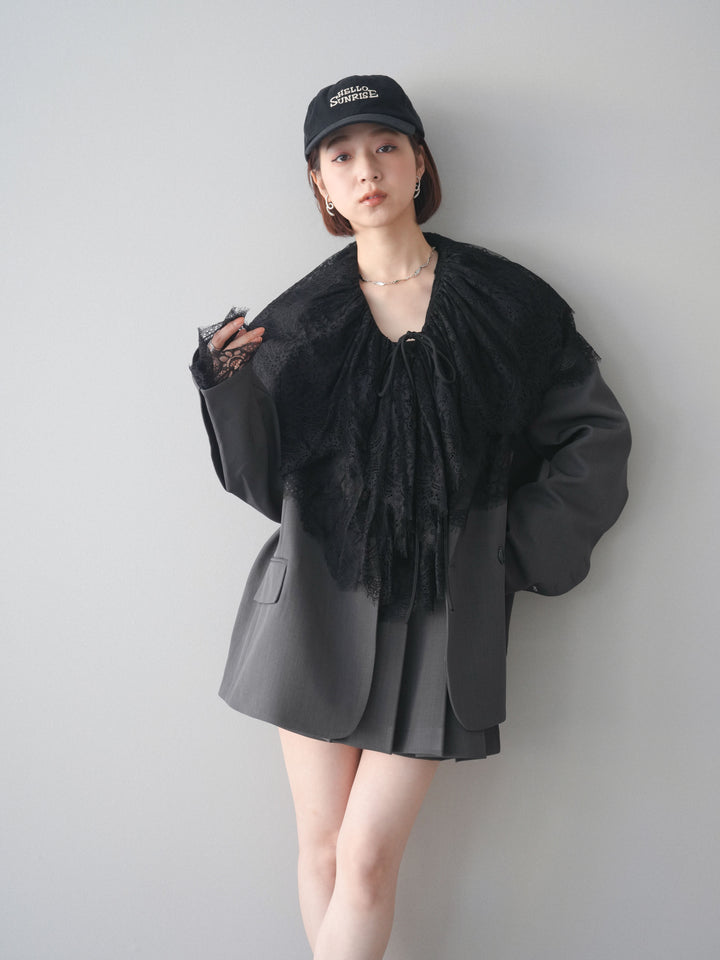 [SET]オーバージャケット＆キュロットSETUP+ビックカラーラッフルレーストップス(2set)