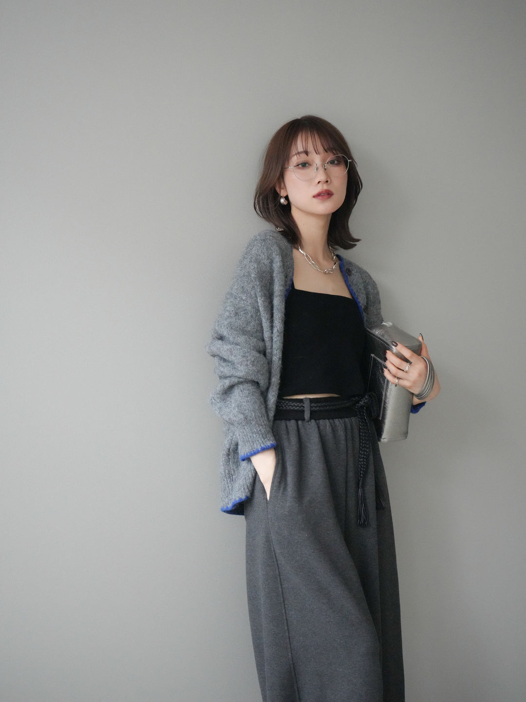 [SET]三角ステッチニットカーディガン+三角ステッチニットカーディガン(2set)